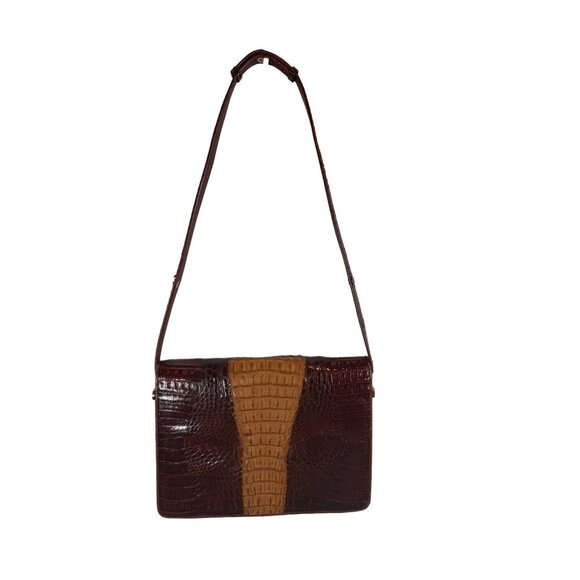 Vintage Linea Pelle Crocodile Two-Tone Hornback Embossed Leather Crossbody Bag - Picture 3 of 13